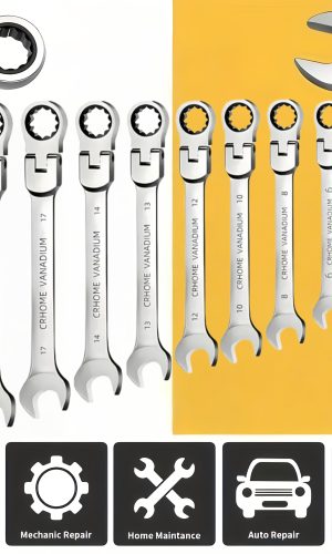 다기능 라쳇 렌치 세트 조절식 라쳇 렌치 미터 규격 6–19mm 72톱니 Cr-V 스틸 라쳇 렌치 세트