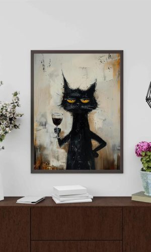 프린트 페인팅 미니멀 블랙 캣 포스터 1pcs 무프레임 크리에이티브 캔버스 포스터 캔버스 월 아트 선물용 벽화 침실·오피스·거실·카페용 월 데코 홈 데코 룸 인테리어용