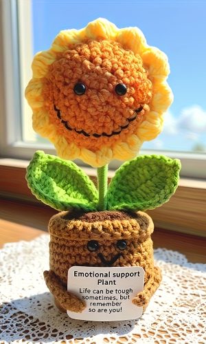 정서적 안정 해바라기 핸드메이드 코바늘 해바라기 이모션 서포트 플랜트 귀여운 플로럴 데코