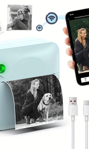 잉크 프리 스티커 프린터 미니 써멀 프린터 감열지 1롤 포함 무선 포켓 프린터 스마트 휴대용 영수증 프린터