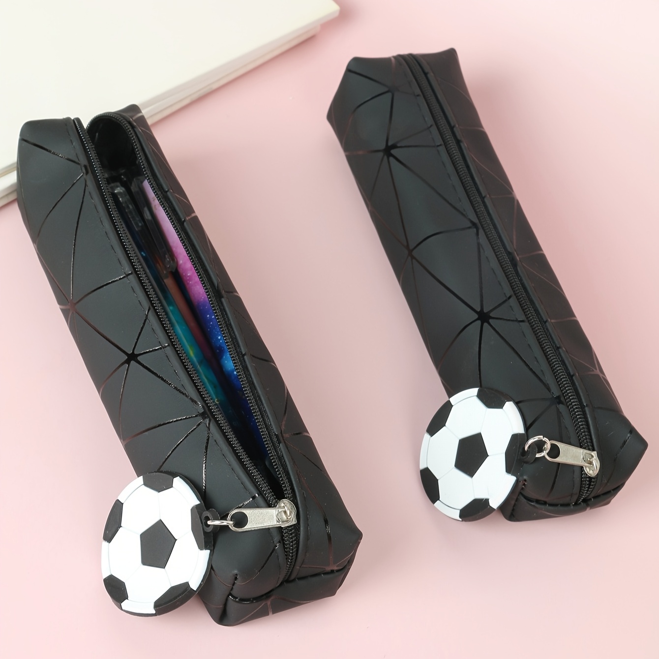 블랙 기하학 풋볼 키체인 다기능 문구 수납 펜슬 케이스