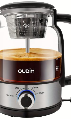 분사식 드립 커피 메이커,1.2리터 용량,600W 출력,BPA 프리 소재,차 추출 기능,유리 및 스테인리스 스틸 재질의 커피/차 주전자,전기 주전자,보온 기능,과열 방지 및 안전 보호 기능,완벽한 생일 선물