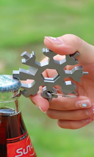 18-in-1 스노우플레이크 멀티툴 키체인 포함 헤비 듀티 메탈 구조 일자·십자 드라이버 렌치 병따개