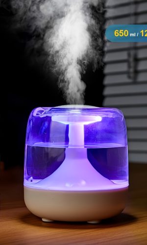 저소음 USB 전원 가정용 가습기 7컬러 나이트 라이트 더블 미스트 가시형 수위 26dB 저소음 24시간 지속 사용 거실·침실·오피스용 생일·크리스마스 선물용