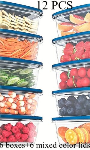 투명 플라스틱 식품 보관 용기 블루 뚜껑 포함 적층 가능 재사용 푸드 컨테이너